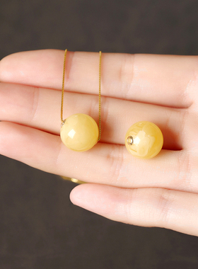 天然蜜蜡路路通吊坠纯银项链