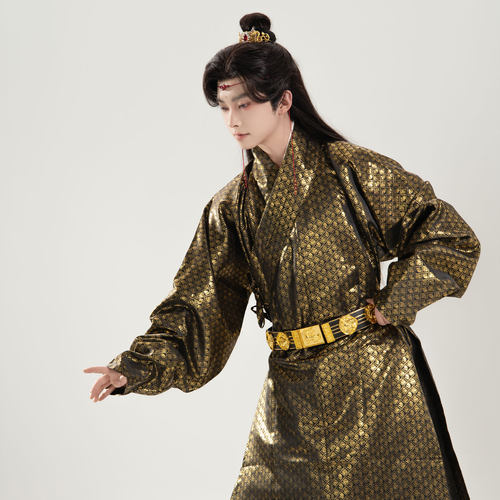 惜物国风 明制汉服明初织金菱形格子纹交领打褶长衫直裰日常百搭 - 图0