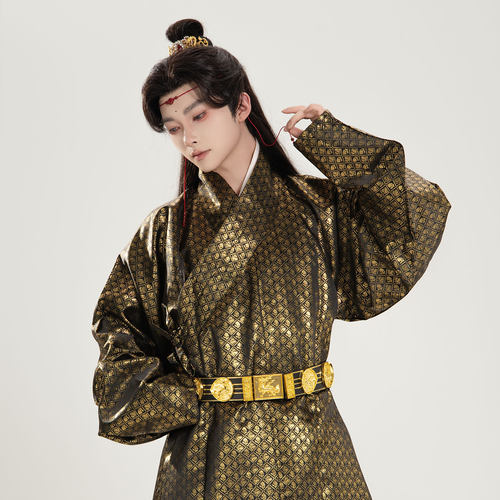 惜物国风 明制汉服明初织金菱形格子纹交领打褶长衫直裰日常百搭 - 图3