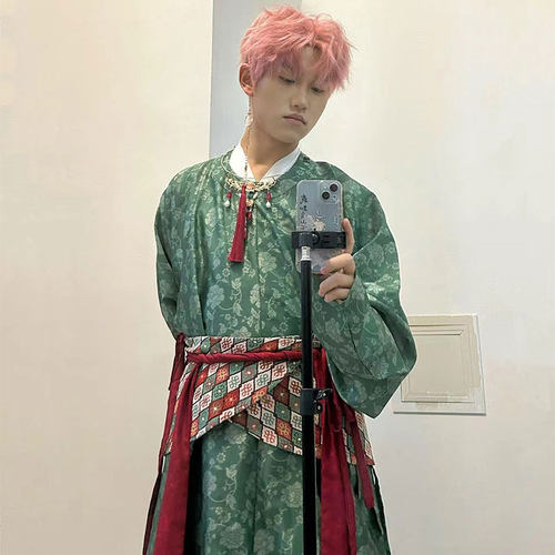惜物国风 汉服穿搭配饰配件男女同款月牙型红绿菱形格子抱腰 - 图2