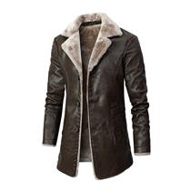 (Special Cabinet) Mens Glint Thickened Leather Clothing Winter New Body Business Casual Big Flap Leather Plush
