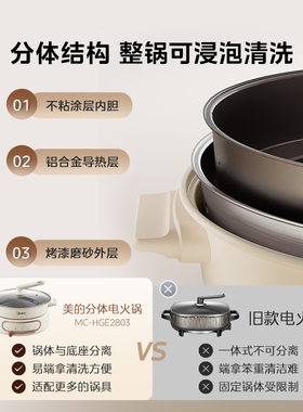 美的多功能料理锅分体式家用电火锅电煮锅蒸煮炒煎一体炒锅烤肉机