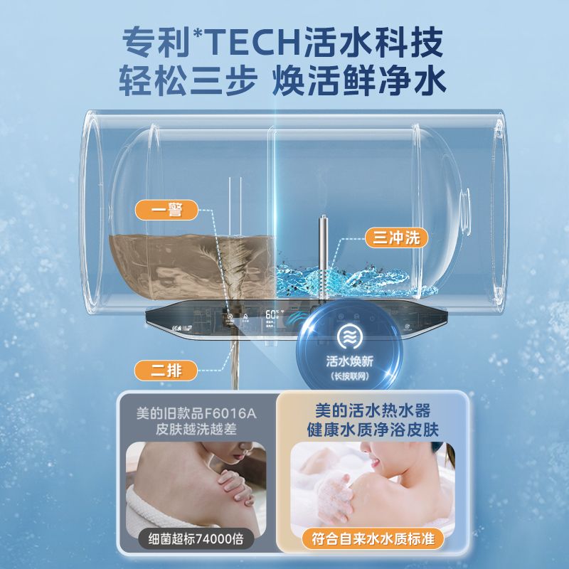 美的活水RW9电热水器活水储水式一级能效家用60升免更换镁棒80L