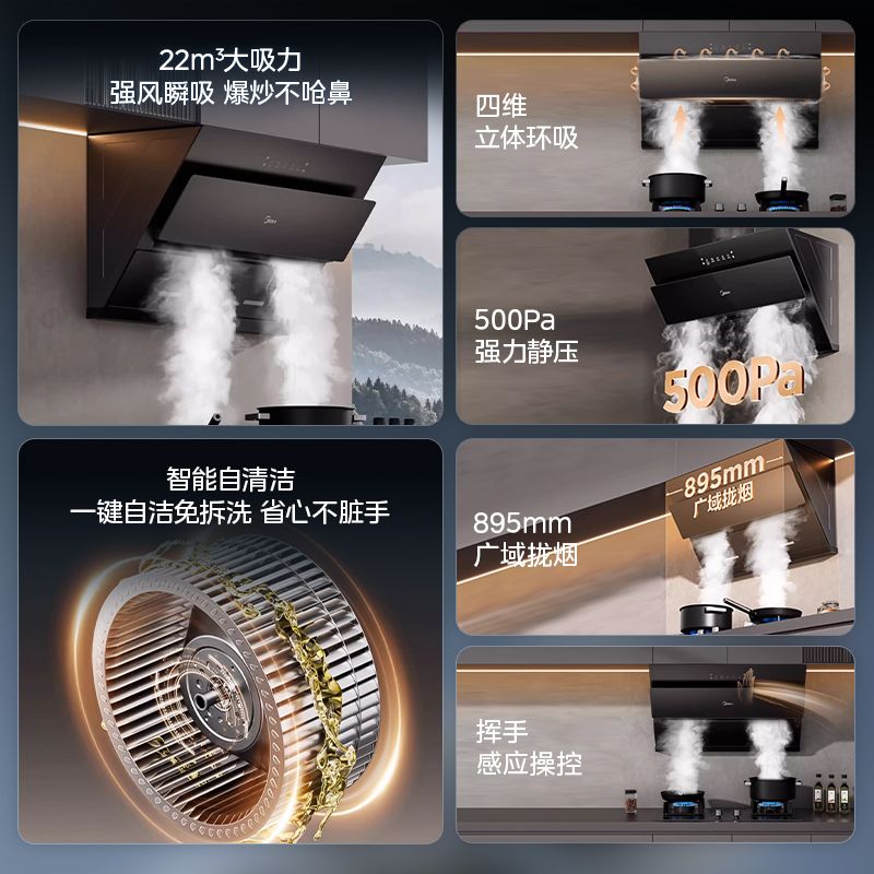 【新品】爆款美的抽油烟机吸油烟机家用厨房大吸力侧吸J25S PRO