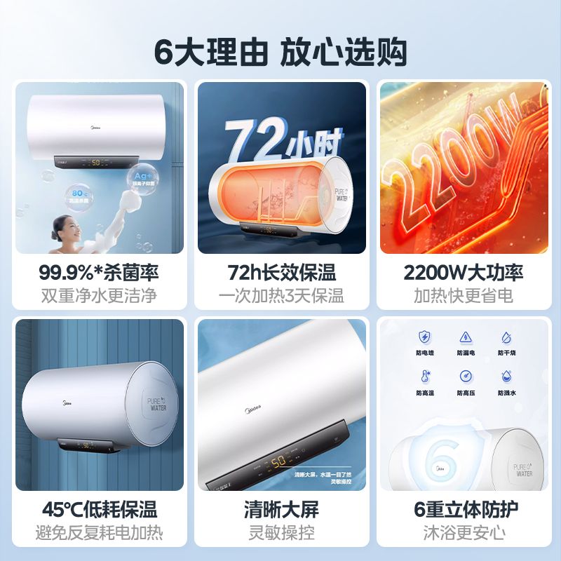 美的电热水器50L60升家用大容量卫生间出租房储水式洗澡速热M3