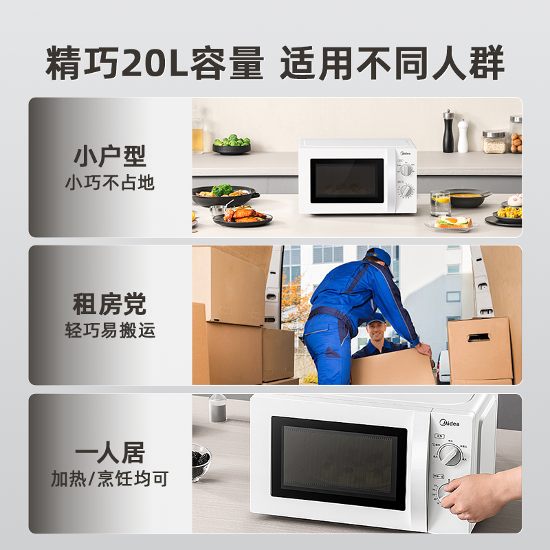 美的微波炉速热家用小型20L多功能迷你机械式转盘官方正品PM20A0 - 图0