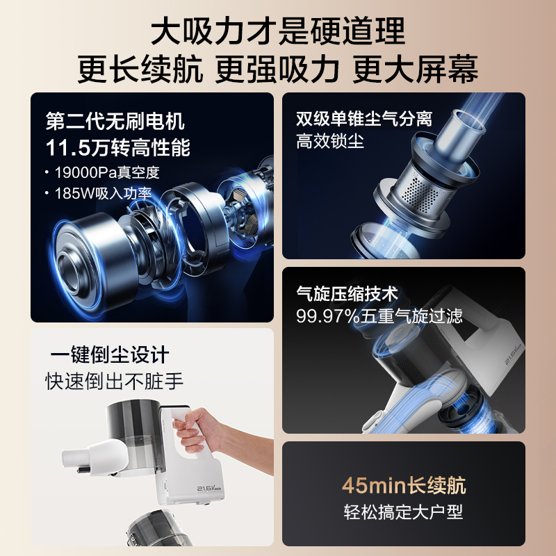 美的无线吸尘器家用小型手持大吸力强力吸拖一体机轻便静音Q3