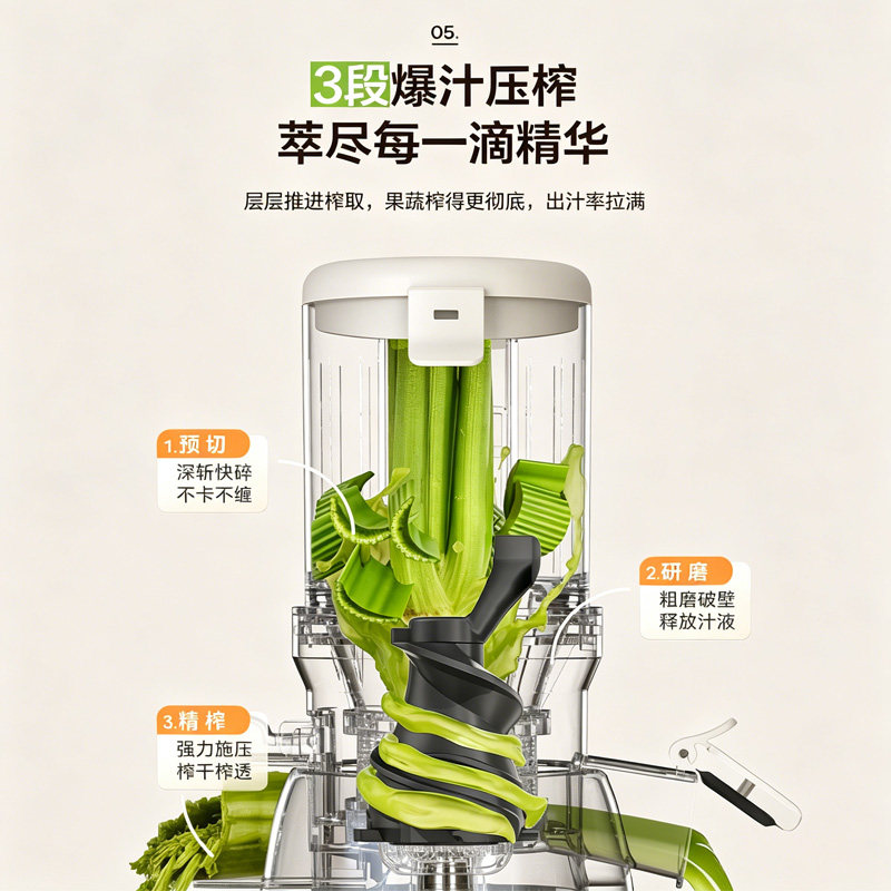 美的原汁机榨汁机三段精榨1.3L大容量多功能双通道渣汁分离易清洗