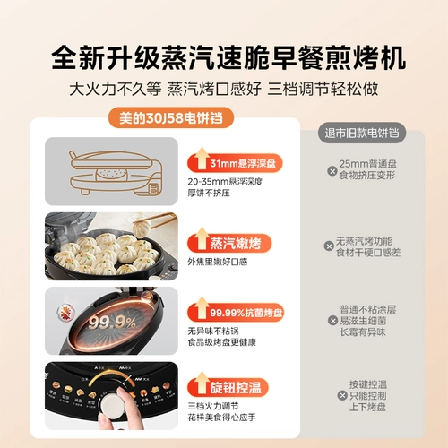 Электрическая сковорода для блинов Midea, бытовая двухсторонняя нагревательная машина для блинов «все в одном», увеличенная и углубленная электрическая сковорода, новая аутентичная