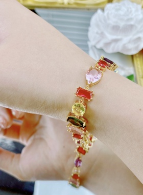 新款糖果彩宝黄金色手链女生方糖水晶s925纯银项链星落凝成糖同款