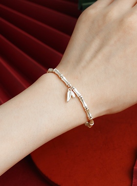 Wae diue古法黄金白银色竹节手链国潮风节节高升弹力竹子女手饰品