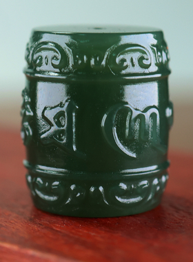 新疆和田玉六字真言桶珠青玉手串男配饰单珠天青白玉石桶珠手串女