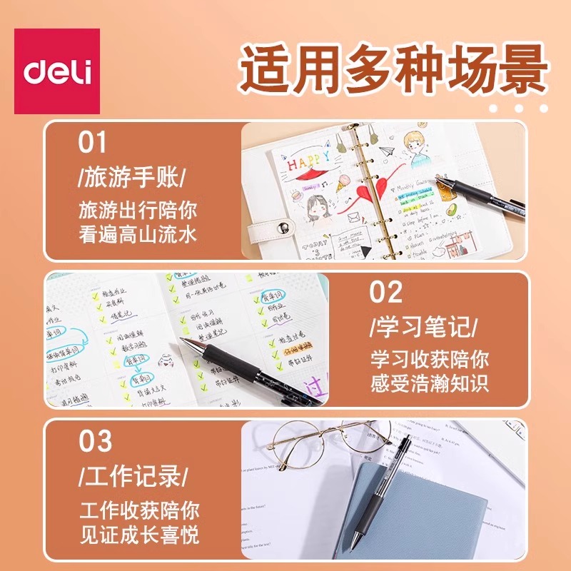 得力6906按动中性笔芯0.5mm黑顺滑办公水笔考试子弹头签字笔替芯 - 图3