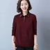 Áo thun mẹ cotton dài tay 2019 mùa thu mới trung niên 40 tuổi 50 áo rời rộng áo sơ mi POLO size lớn - Quần áo của mẹ