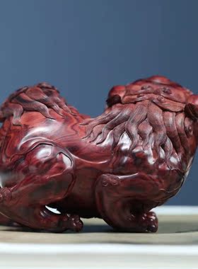 海南黄花梨瑞狮红木摆件正宗海南黄花梨木雕工艺品海黄雕刻木制品