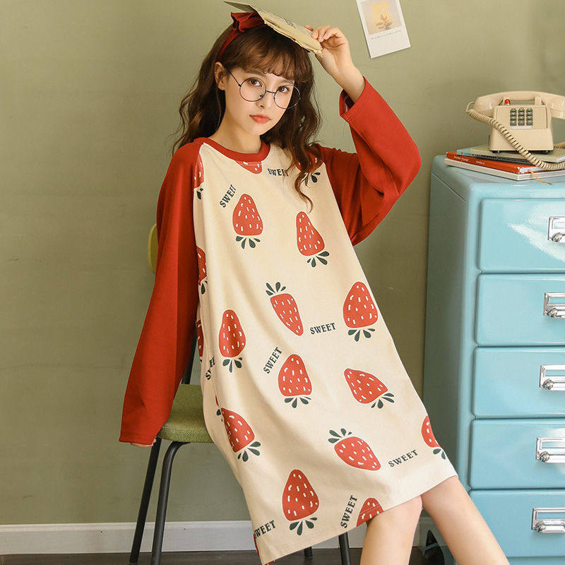 睡裙2021新款秋女士可外穿纯棉睡衣 香尔玛睡衣/家居服套装