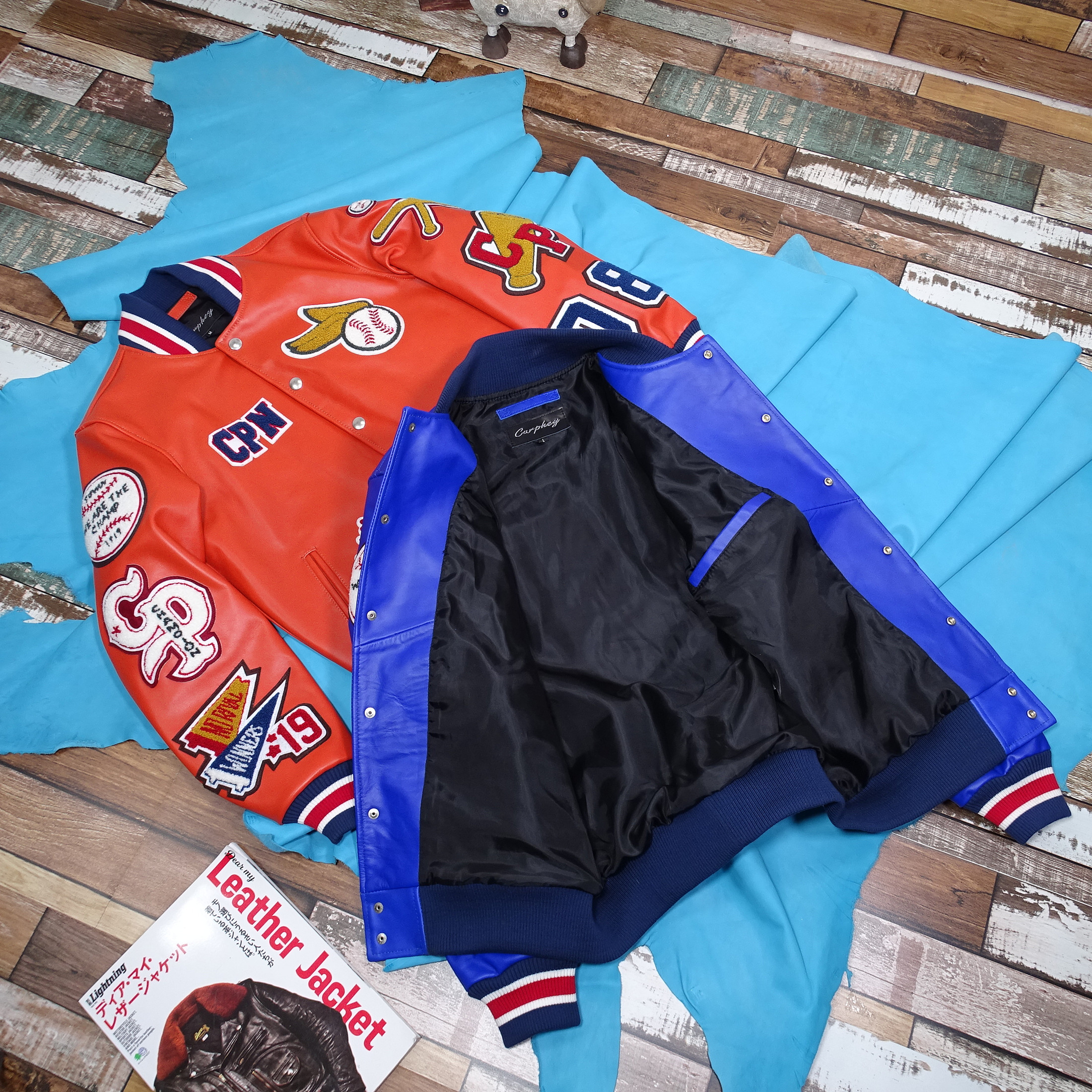 仅88件【新春福利】刺绣徽章多标棒球服头层牛皮真皮衣男女 - 图1