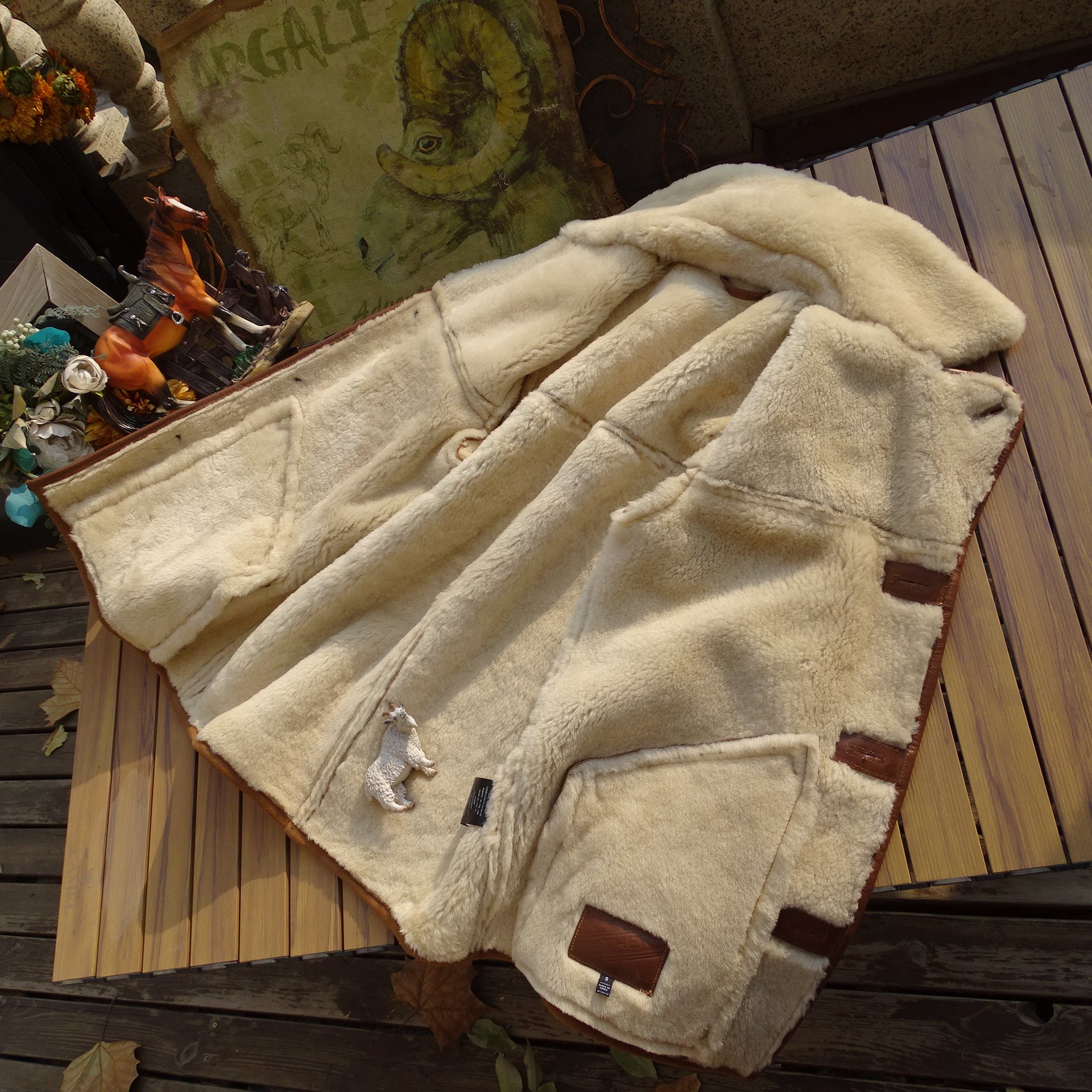 外贸出口美式复古牧场主澳洲原生态羊皮毛一体中款保暖真皮衣男女,淘宝优惠券,粉丝福利购,淘宝优惠卷