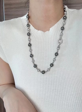 倪妮同款真多麻黑灰珍珠项链