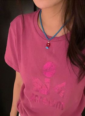 区区欧阳红小鱼蘑菇蓝色串珠项链