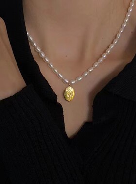 法式珍珠项链吊坠珍珠项链玫瑰