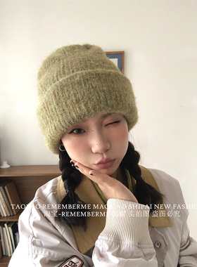 ins博主羊毛混纺白色毛线帽大头