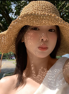 阳光氛围感镂空草编渔夫帽草帽女