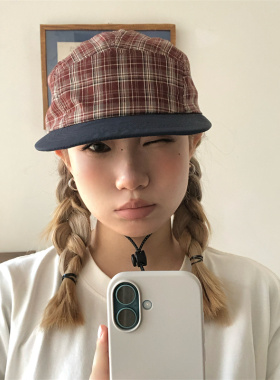 小众日系格纹平檐帽软顶薄款遮阳