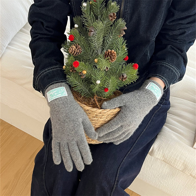 【颜色都好看】ins同款羊毛混纺手套女字母贴布五指防寒骑行手套