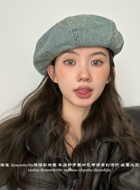 水洗做旧牛仔大版型显脸小贝雷帽