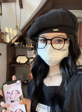 日系黑色贝雷帽复古显脸小网红帽