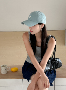夏天的湖水蓝色小狗刺绣遮阳帽女