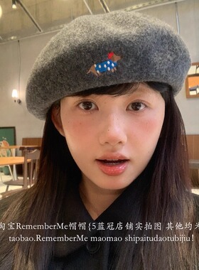 圣诞新年氛围感红色画家帽显脸小