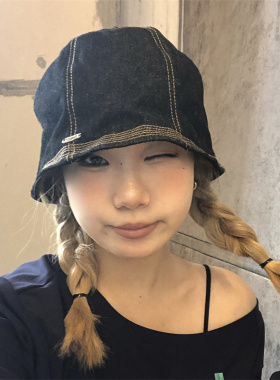 适合可爱圆脸戴的日系牛仔水桶帽