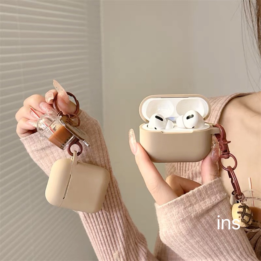 简约奶茶色硅胶软壳适用于AirPodspro2保护套AirPods1/2代苹果耳机壳无线蓝牙AirPods3苹果耳机保护套-图0