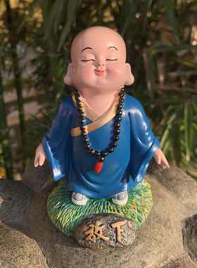 代杭州灵隐小和尚摆件琉璃六度般若车摆树脂禅定沙弥礼盒装摆台