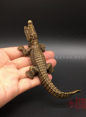 新品实心黄铜鳄鱼k香插摆件 仿真铜大鳄鱼一柱香香插两栖动物桌面