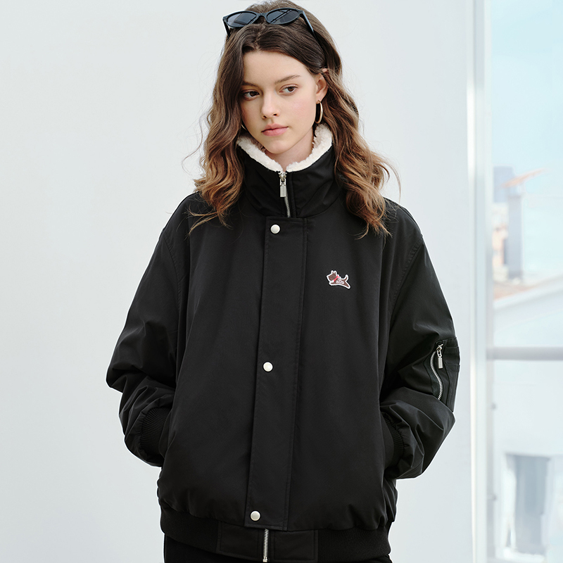 PSO Brand女装可爱小狗撞色毛绒领棉服女款冬季宽松防寒服厚外套 - 图0