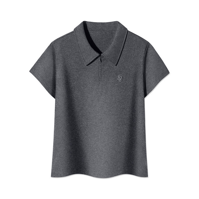PSO Brand women's stretch rib embroidered half-zip short-sleeved POLO shirt slimming half-sleeved summer trend