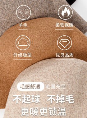 山姆进口澳洲羊毛渔夫帽女秋冬轻奢高级感帽子显脸小高端保暖水桶