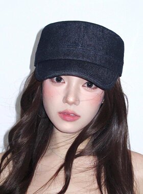 山姆进口老钱风纯色牛仔马术帽女休闲百搭深蓝色平顶鸭舌帽气质时