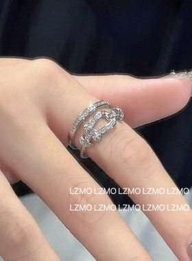 LZMO马蹄扣双层满钻开口戒指女