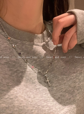 甜酷风十字架项链女夏天