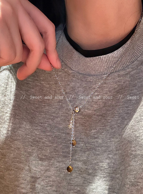 设计感虎眼石抽拉项链长款毛衣链2025新款气质轻奢高级感锁骨链潮