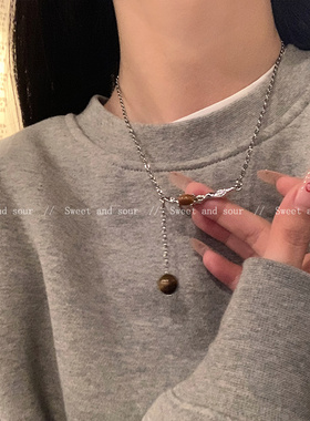 流苏虎眼石吊坠项链2024新款