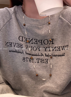 双圈设计高级感虎眼项链女秋冬2025年新款小众个性珍珠卫衣锁骨链