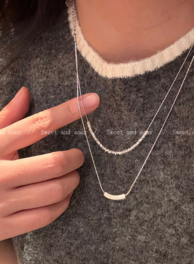 INS冷淡风双层项链女秋冬小众设计高级感毛衣链2025新款锁骨链潮
