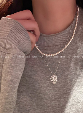 秋冬简约珍珠项链女双层叠戴法式小众设计感锁骨链2025年新款颈链