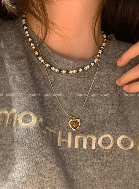 复古气质爱心虎眼石款吊坠项链