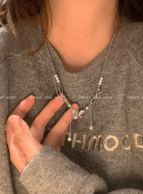 y2k夏天甜酷蝴蝶流苏珍珠项链小众设计感高级辣妹锁骨链2025新款